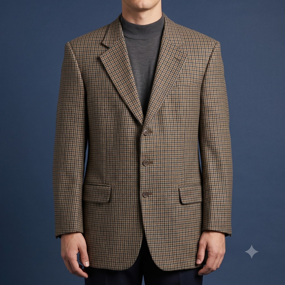 Oscar de la Renta Signature Blazer Mens 42R Brown Houndstooth Wool